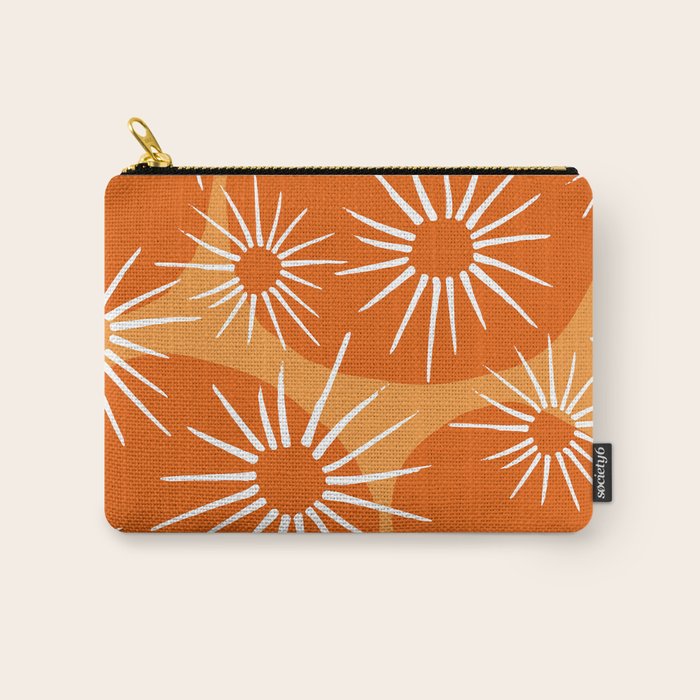 Mid-Century Modern 1950's Bright Orange Tangerine Sunburst Pattern Carry All Pouch Gallery Image 1