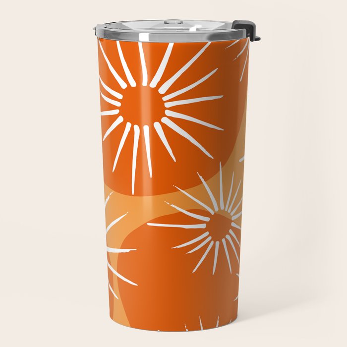 Mid-Century Modern 1950's Bright Orange Tangerine Sunburst Pattern Travel Mug Gallery Image 2