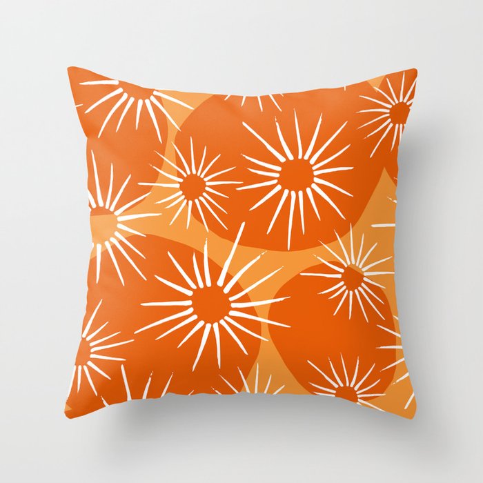 Mid-Century Modern 1950's Bright Orange Tangerine Sunburst Pattern Throw Pillow Gallery Image 6