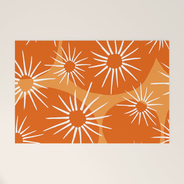 Mid-Century Modern 1950's Bright Orange Tangerine Sunburst Pattern Welcome Mat Gallery Image 1