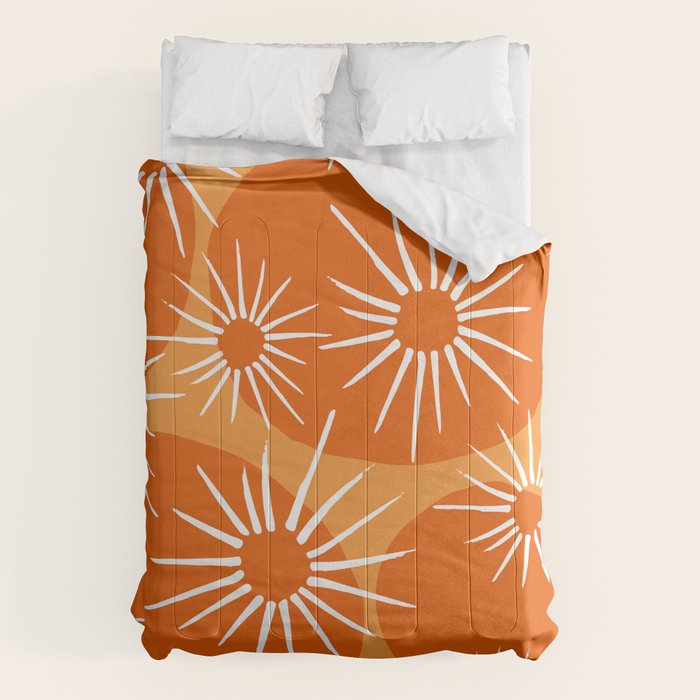 Mid-Century Modern 1950's Bright Orange Tangerine Sunburst Pattern Comforter Gallery Image 6