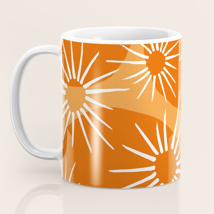 Mid-Century Modern 1950's Bright Orange Tangerine Sunburst Pattern Coffee Mug Gallery Image 3
