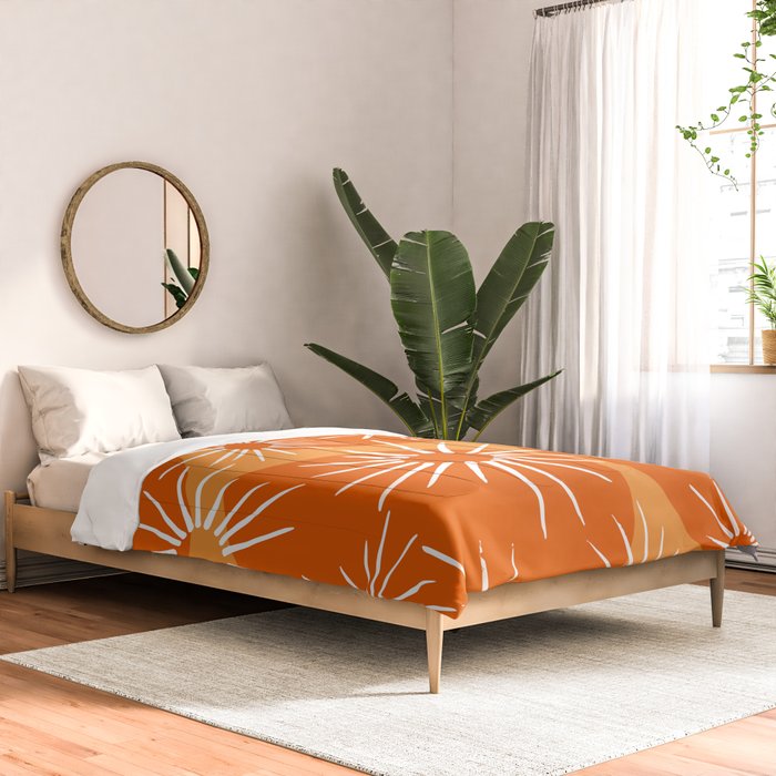 Mid-Century Modern 1950's Bright Orange Tangerine Sunburst Pattern Comforter Gallery Image 2