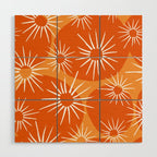 Mid-Century Modern 1950's Bright Orange Tangerine Sunburst Pattern Wood Wall Art Gallery Image 1
