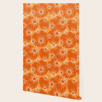 Mid-Century Modern 1950's Bright Orange Tangerine Sunburst Pattern Wallpaper Gallery Image 2