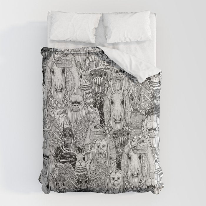 cryptid crowd black white Duvet Cover Gallery Image 6