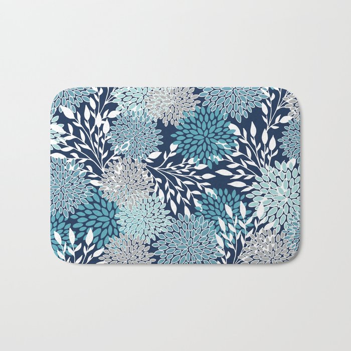 Garden Florals, Navy, Blue, Teal Bath Mat Gallery Image 1
