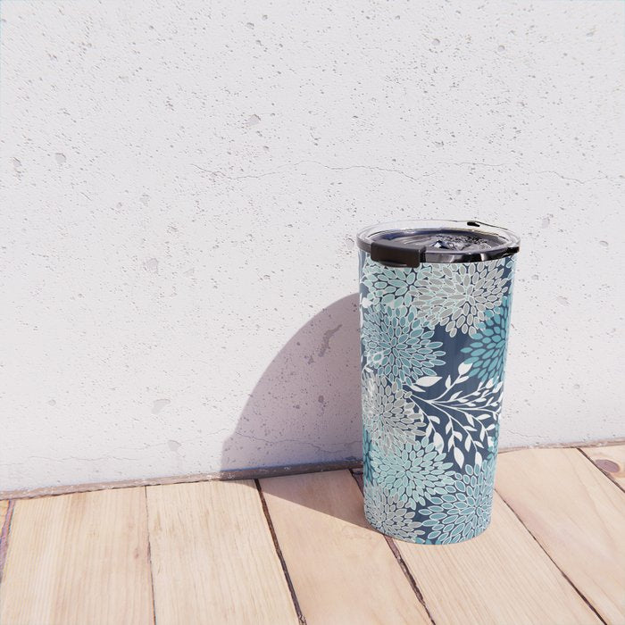 Garden Florals, Navy, Blue, Teal Travel Mug Gallery Image 4