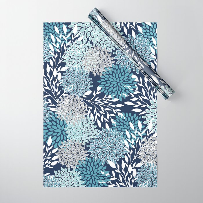 Garden Florals, Navy, Blue, Teal Wrapping Paper Gallery Image 1