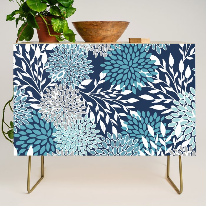 Garden Florals, Navy, Blue, Teal Credenza Gallery Image 1