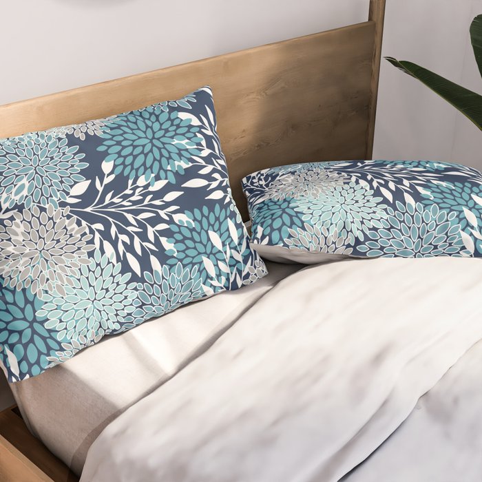 Garden Florals, Navy, Blue, Teal Pillow Sham Gallery Image 2