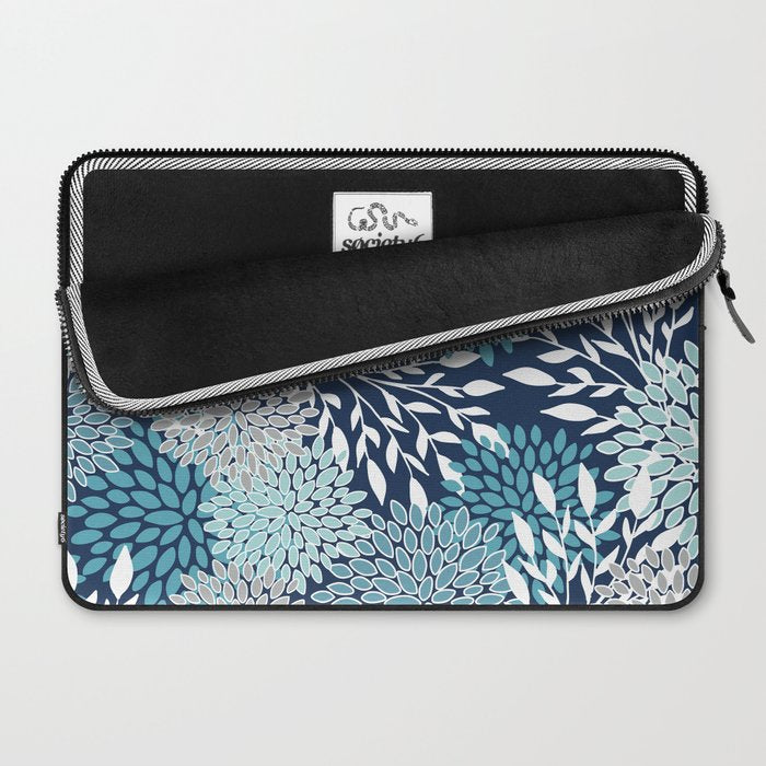 Garden Florals, Navy, Blue, Teal Laptop Sleeve Gallery Image 2