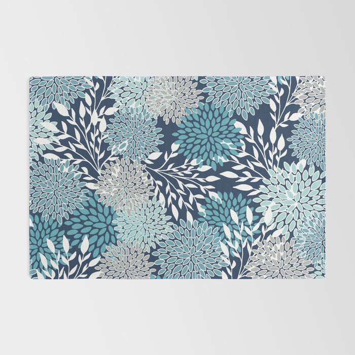 Garden Florals, Navy, Blue, Teal Rug Gallery Image 2