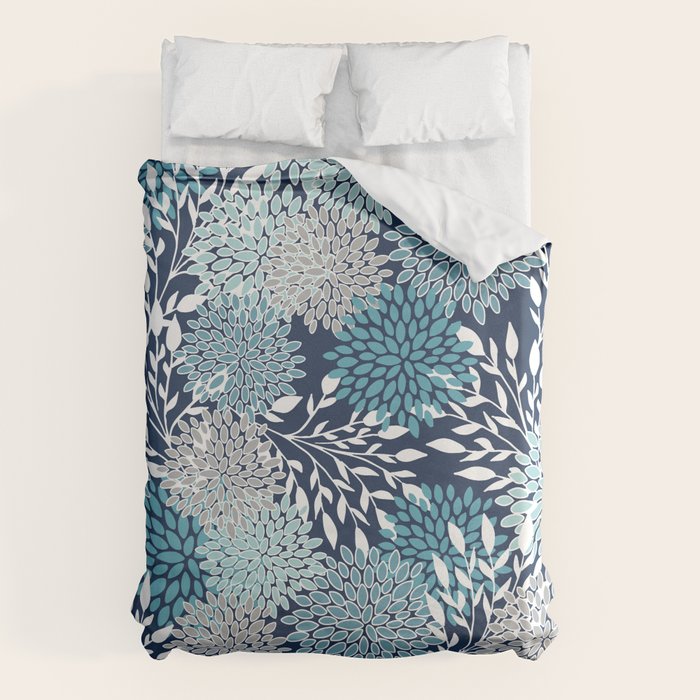 Garden Florals, Navy, Blue, Teal Duvet Cover Gallery Image 1