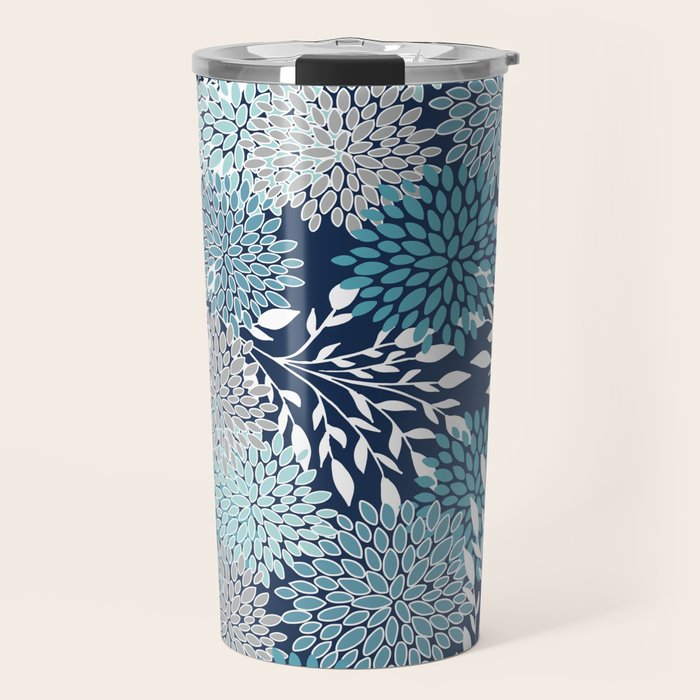 Garden Florals, Navy, Blue, Teal Travel Mug Gallery Image 1