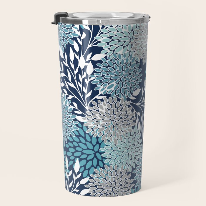 Garden Florals, Navy, Blue, Teal Travel Mug Gallery Image 3