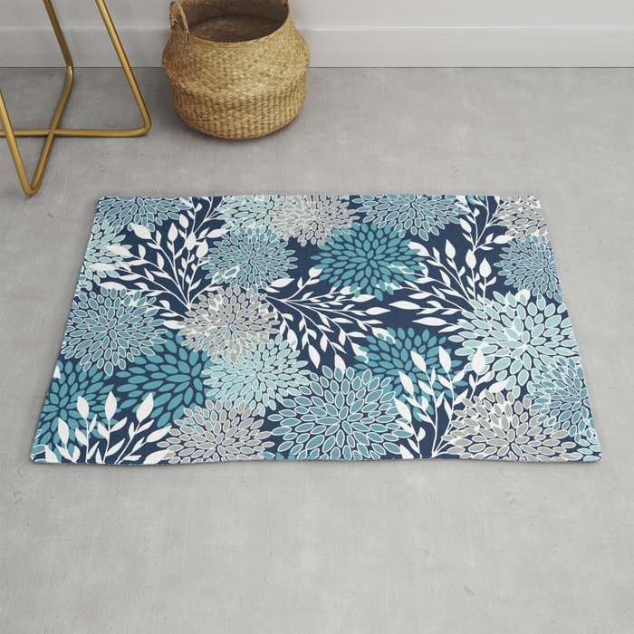 Garden Florals, Navy, Blue, Teal Rug Gallery Image 1