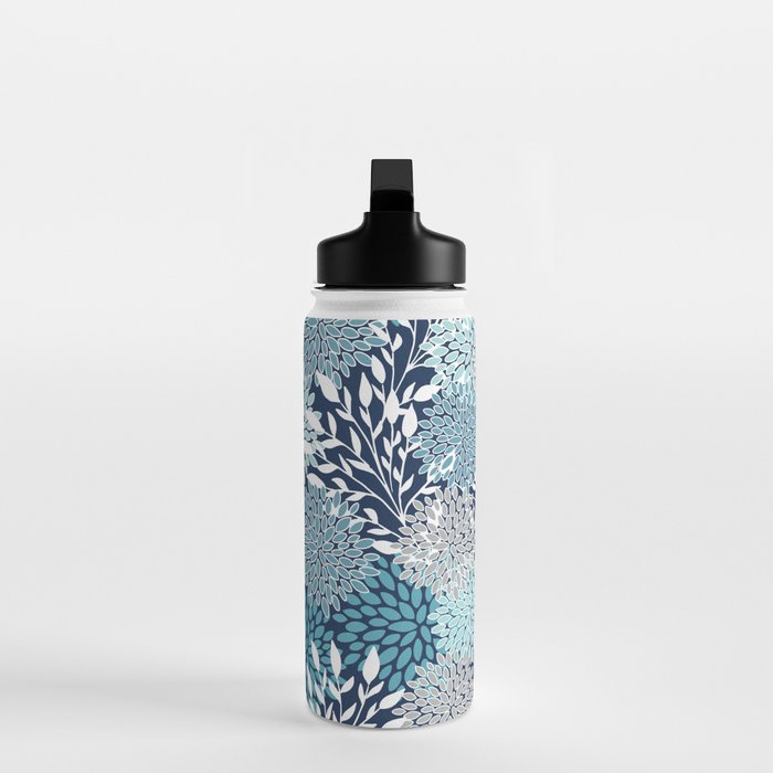 Garden Florals, Navy, Blue, Teal Water Bottle Gallery Image 3
