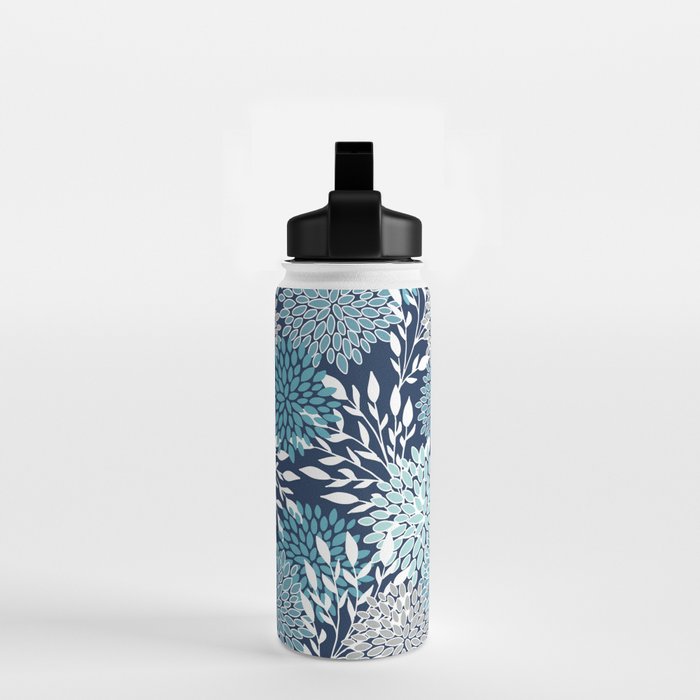 Garden Florals, Navy, Blue, Teal Water Bottle Gallery Image 2
