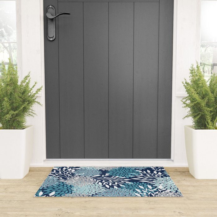 Garden Florals, Navy, Blue, Teal Welcome Mat Gallery Image 3