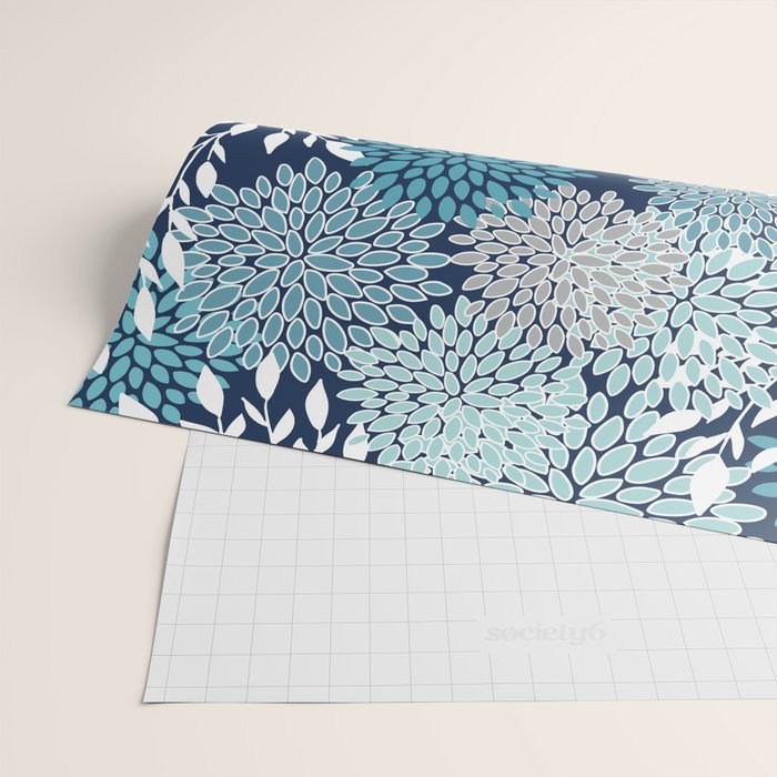 Garden Florals, Navy, Blue, Teal Wrapping Paper Gallery Image 2