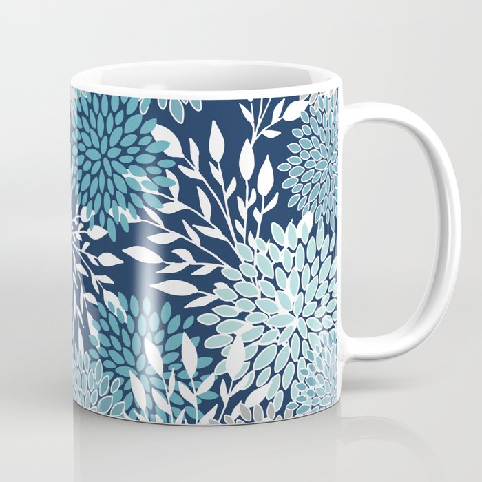 Garden Florals, Navy, Blue, Teal Coffee Mug Gallery Image 1