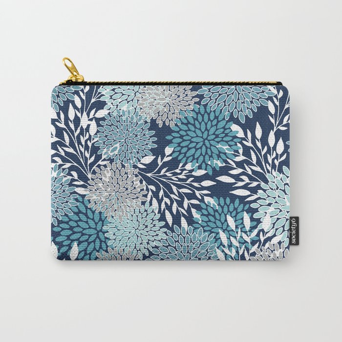 Garden Florals, Navy, Blue, Teal Carry All Pouch Gallery Image 1