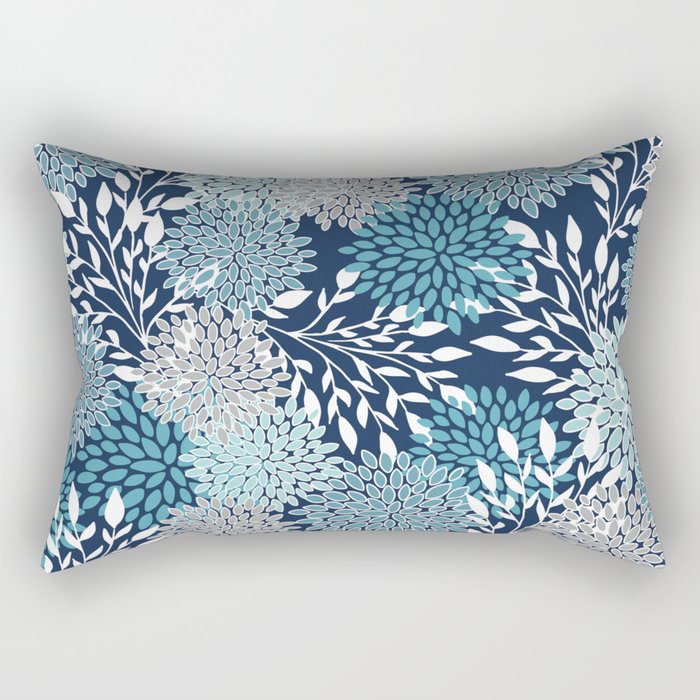 Garden Florals, Navy, Blue, Teal Rectangular Pillow Gallery Image 1