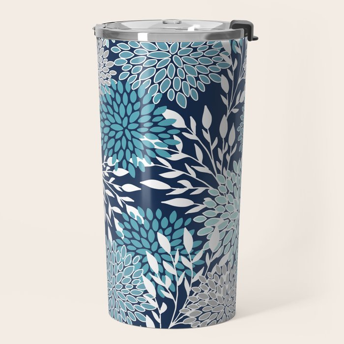Garden Florals, Navy, Blue, Teal Travel Mug Gallery Image 2