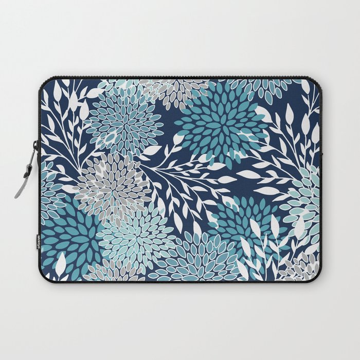 Garden Florals, Navy, Blue, Teal Laptop Sleeve Gallery Image 1
