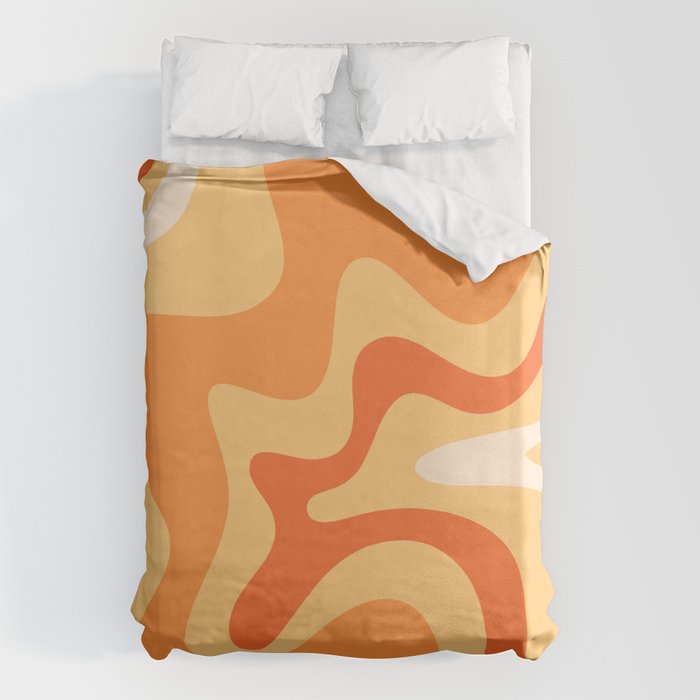 Retro Liquid Swirl Abstract Pattern Square in Tangerine Orange Yellow Tones Duvet Cover Gallery Image 6