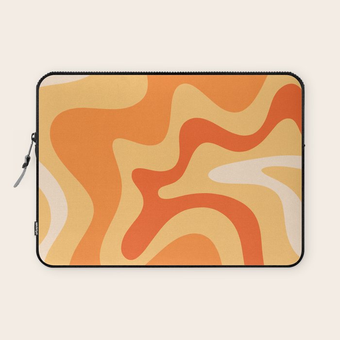 Retro Liquid Swirl Abstract Pattern Square in Tangerine Orange Yellow Tones Laptop Sleeve Gallery Image 1