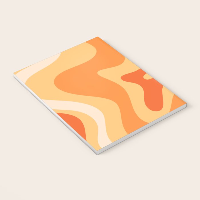 Retro Liquid Swirl Abstract Pattern Square in Tangerine Orange Yellow Tones Notebook Gallery Image 3