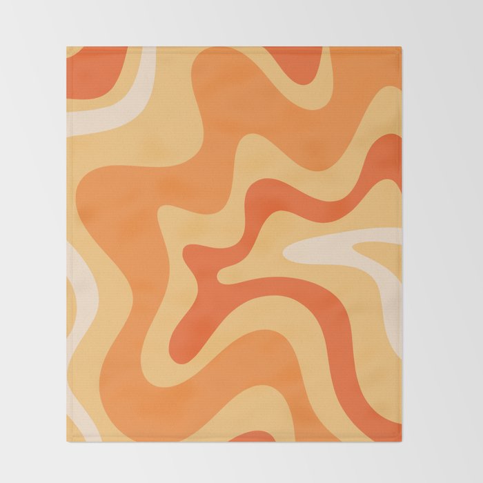 Retro Liquid Swirl Abstract Pattern Square in Tangerine Orange Yellow Tones Throw Blanket Gallery Image 2