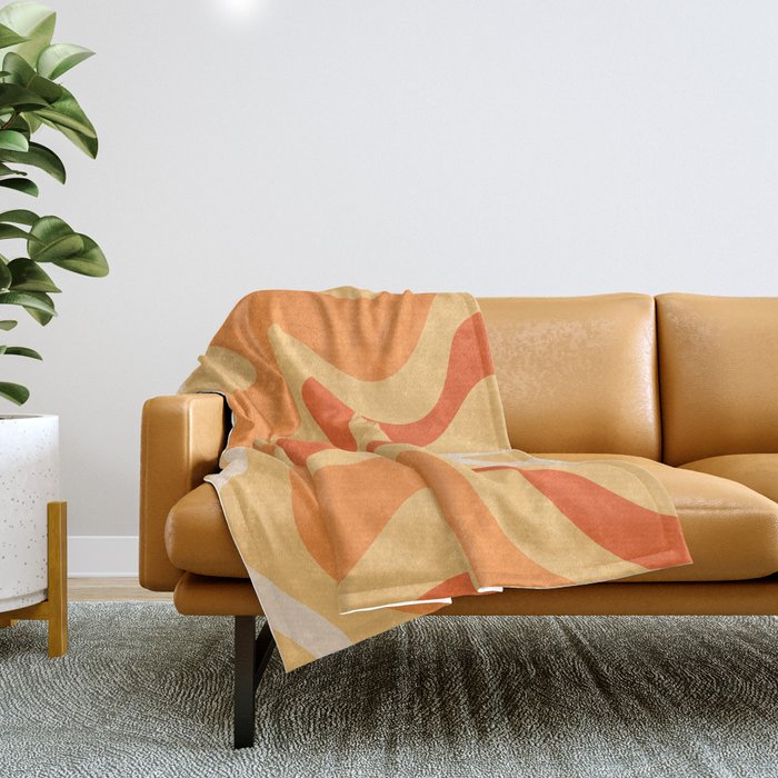 Retro Liquid Swirl Abstract Pattern Square in Tangerine Orange Yellow Tones Throw Blanket Gallery Image 1