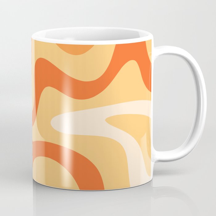 Retro Liquid Swirl Abstract Pattern Square in Tangerine Orange Yellow Tones Coffee Mug Gallery Image 1