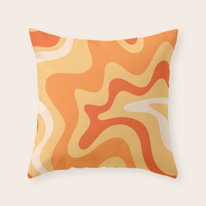 Retro Liquid Swirl Abstract Pattern Square in Tangerine Orange Yellow Tones Throw Pillow Gallery Image 1