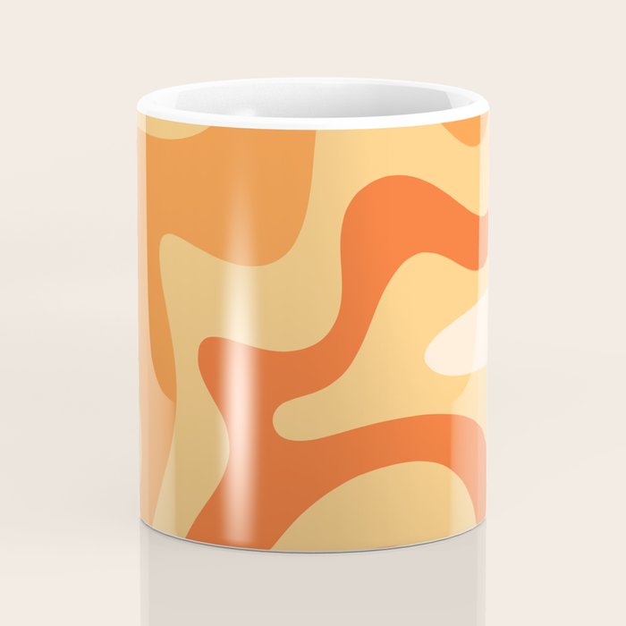 Retro Liquid Swirl Abstract Pattern Square in Tangerine Orange Yellow Tones Coffee Mug Gallery Image 4