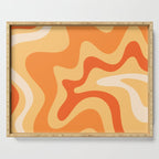 Retro Liquid Swirl Abstract Pattern Square in Tangerine Orange Yellow Tones Serving Tray Gallery Image 1