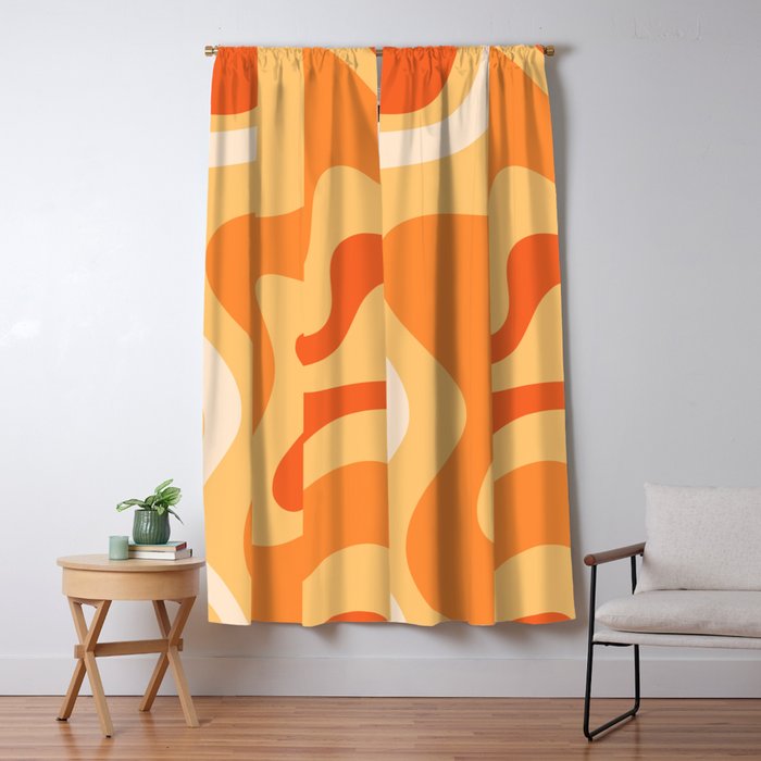 Retro Liquid Swirl Abstract Pattern Square in Tangerine Orange Yellow Tones Window Curtain Gallery Image 5