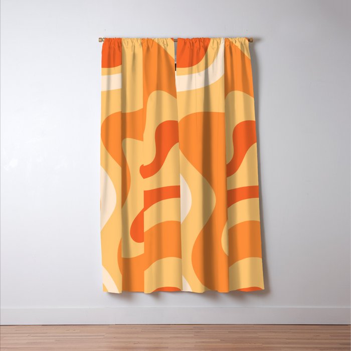 Retro Liquid Swirl Abstract Pattern Square in Tangerine Orange Yellow Tones Window Curtain Gallery Image 3