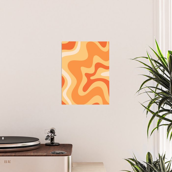 Retro Liquid Swirl Abstract Pattern Square in Tangerine Orange Yellow Tones Poster Gallery Image 2