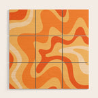 Retro Liquid Swirl Abstract Pattern Square in Tangerine Orange Yellow Tones Wood Wall Art Gallery Image 1