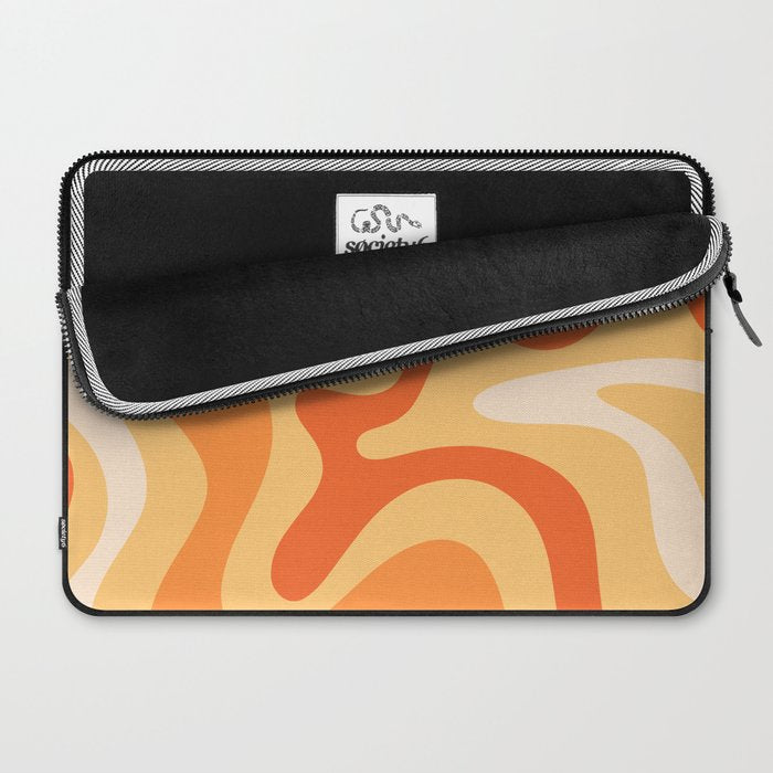 Retro Liquid Swirl Abstract Pattern Square in Tangerine Orange Yellow Tones Laptop Sleeve Gallery Image 2