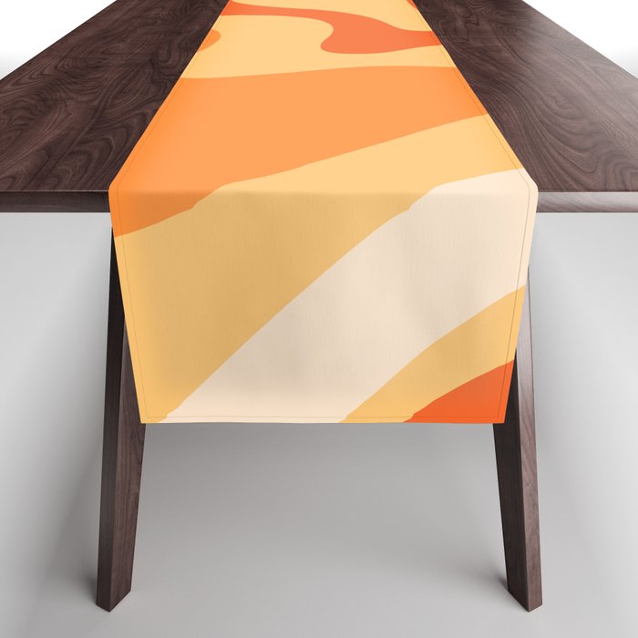 Retro Liquid Swirl Abstract Pattern Square in Tangerine Orange Yellow Tones Table Runner Gallery Image 1