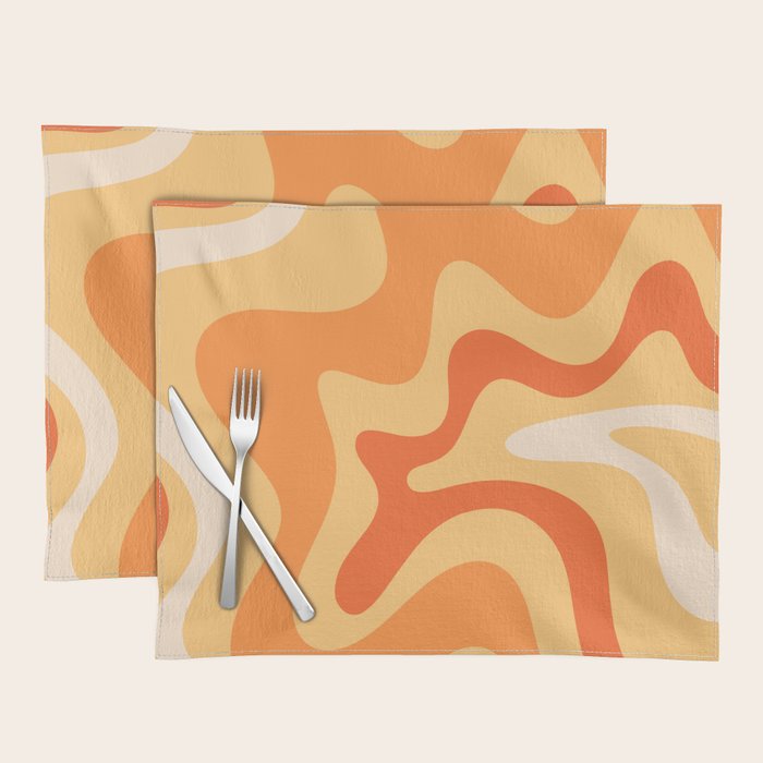 Retro Liquid Swirl Abstract Pattern Square in Tangerine Orange Yellow Tones Placemat Gallery Image 1