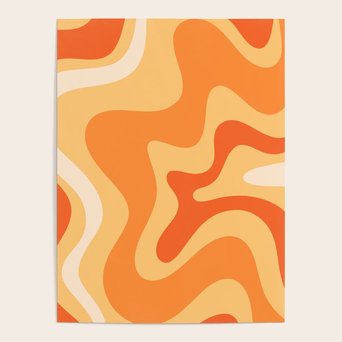 Retro Liquid Swirl Abstract Pattern Square in Tangerine Orange Yellow Tones Poster Gallery Image 4