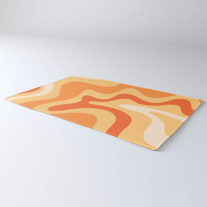 Retro Liquid Swirl Abstract Pattern Square in Tangerine Orange Yellow Tones Rug Gallery Image 3