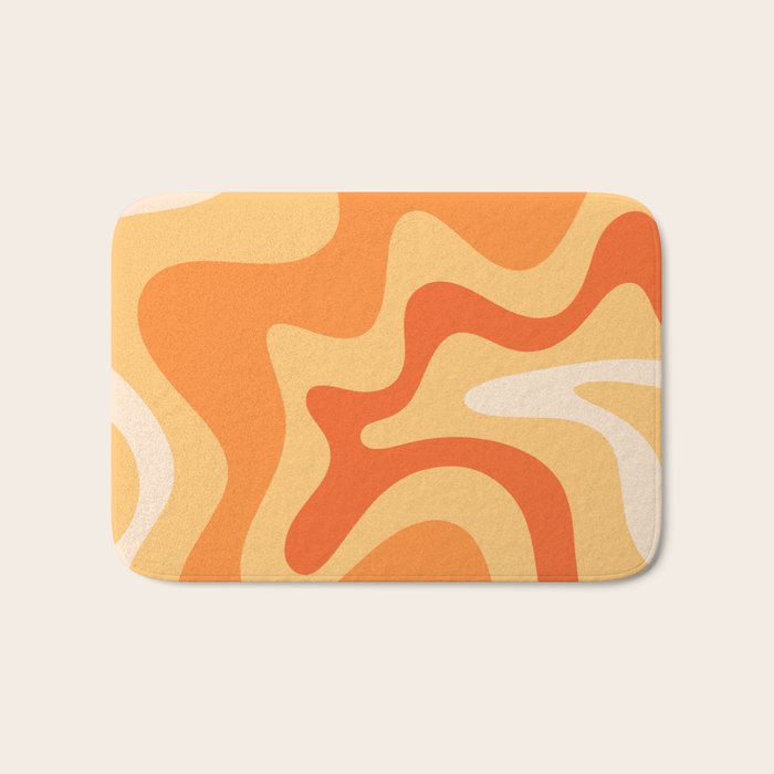 Retro Liquid Swirl Abstract Pattern Square in Tangerine Orange Yellow Tones Bath Mat Gallery Image 1