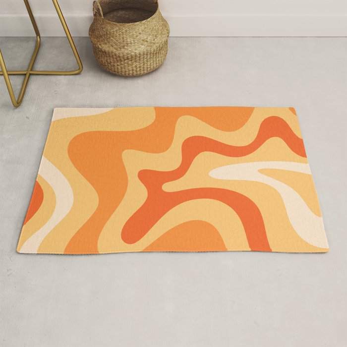 Retro Liquid Swirl Abstract Pattern Square in Tangerine Orange Yellow Tones Rug Gallery Image 1
